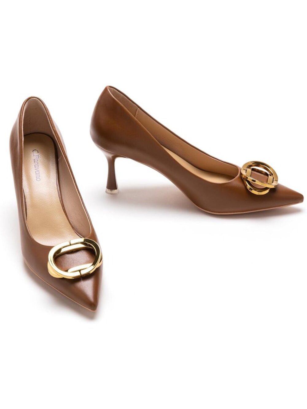 C. Paravano Women's Brown Pumps 2.16" Kitten Heels Pointed Toe Low Heels Dressy